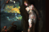 pixelated image of a woman chained to a rock